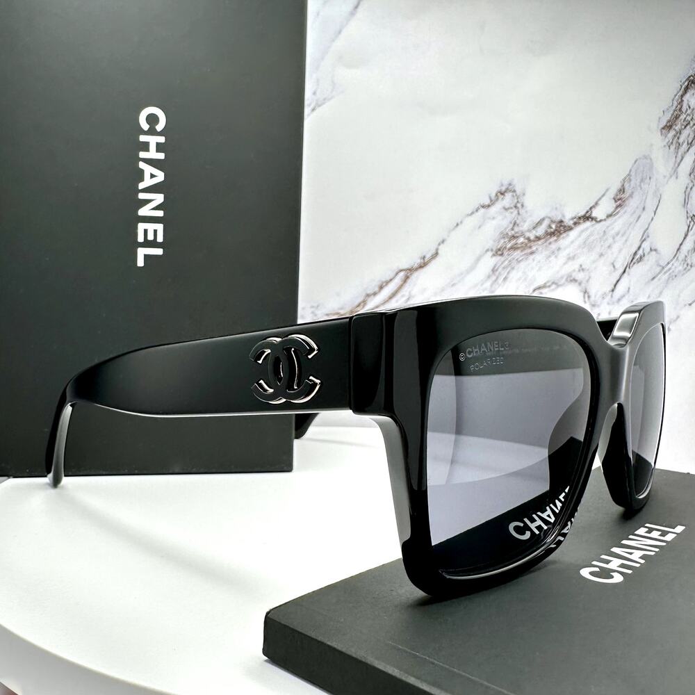 New CHANEL Sunglasses Black Butterfly Gold Polarized Gray Lens - Picture 3 of 16